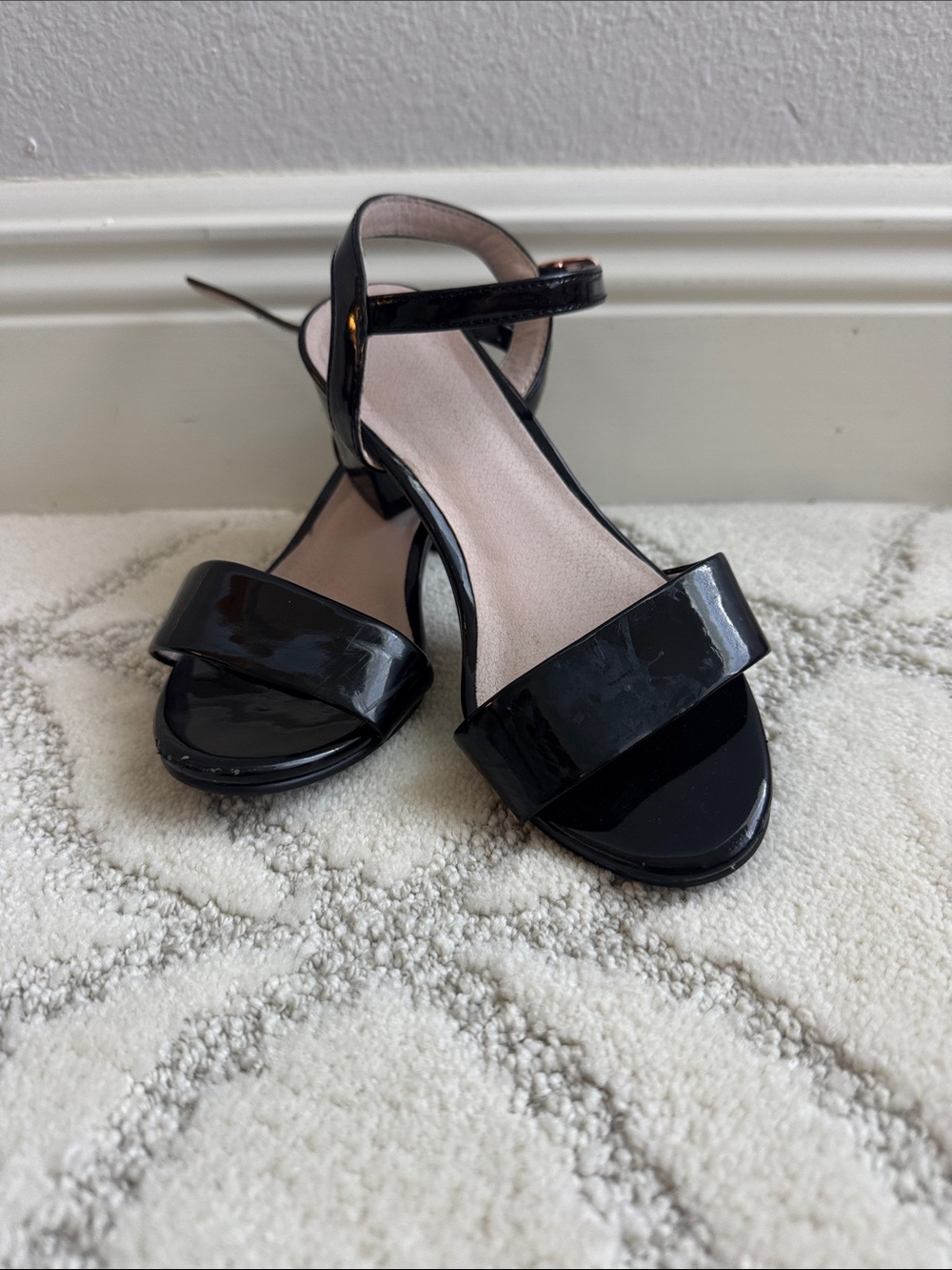 Girls Black Patent Open-Toe Ankle Strap Dress Sandals